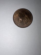 1900 Half Penny Coin, Queen Victoria Era, Fine Grading