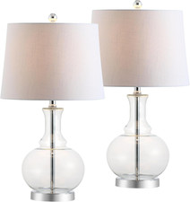 25" Clear/Chrome and Brass Gold Glass Table Lamp for Bedroom, Bedside Lamp - 2pk