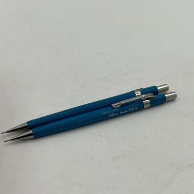 LOT of 2 Pentel P207 Blue & Chrome 0.7mm Mechanical Pencils w/ Pocket Clip JAPAN