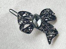 Elegant Black Tone Bow Hair Clip Barrette Rhinestone Gem Women's Accessory