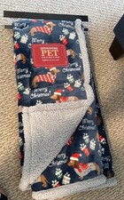 Berkshire Pet Throw Sherpa Cute Dachshund Dogs Merry Christmas Navy 50 x 60"