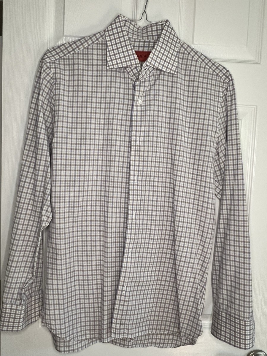 Isaia Size 16 Brown & Multi Cotton Plaid Button Down Men's Long Sleeve Shirt
