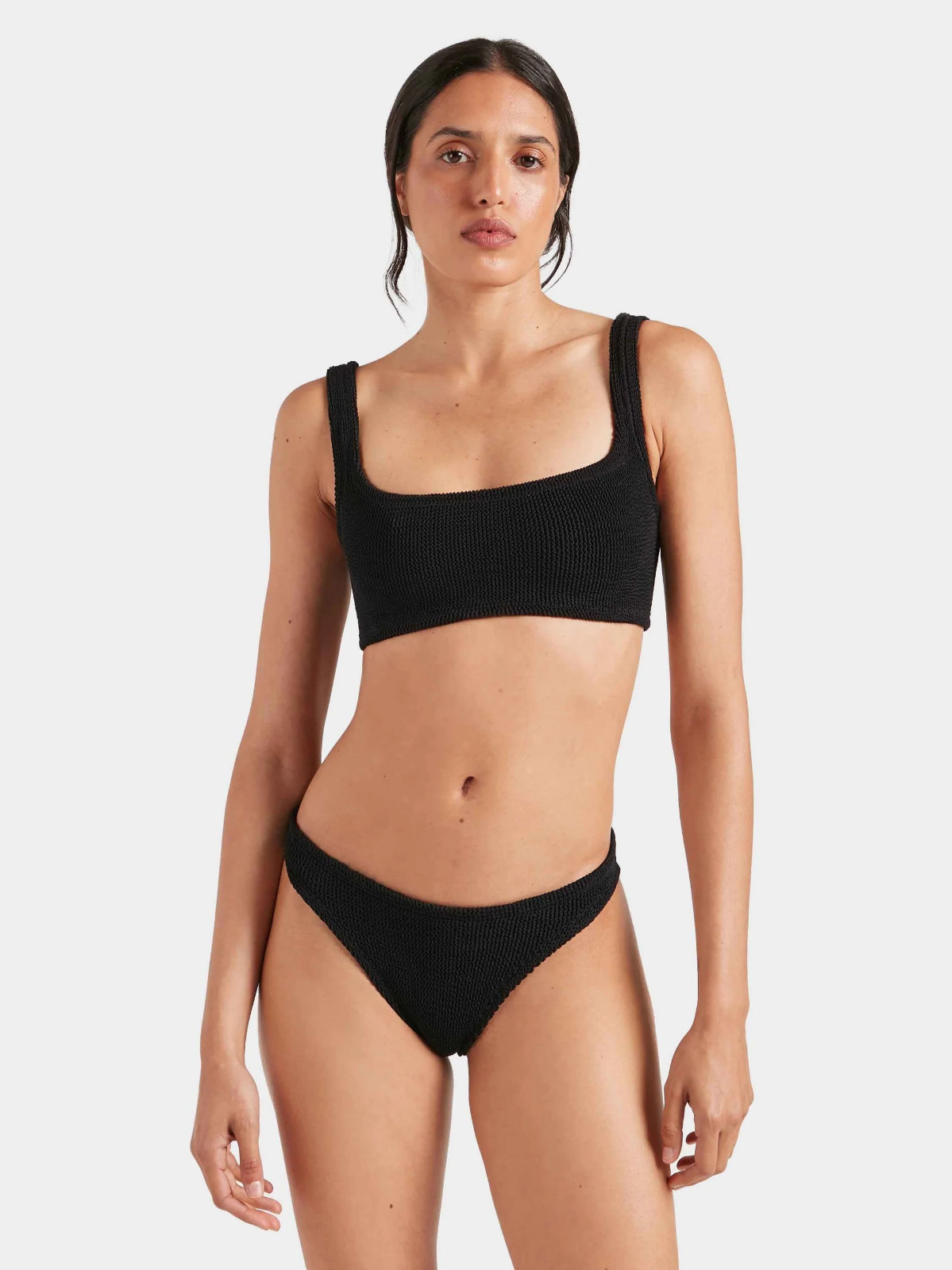 ¡NUEVO! $255 HUNZA G XANDRA TRAJE DE BAÑO BIKINI TEXTURIZADO 2 PIEZAS NEGRO OS