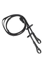 Slender Grippy Horseback Riding English Reins with Hand Stops - Black - Horse