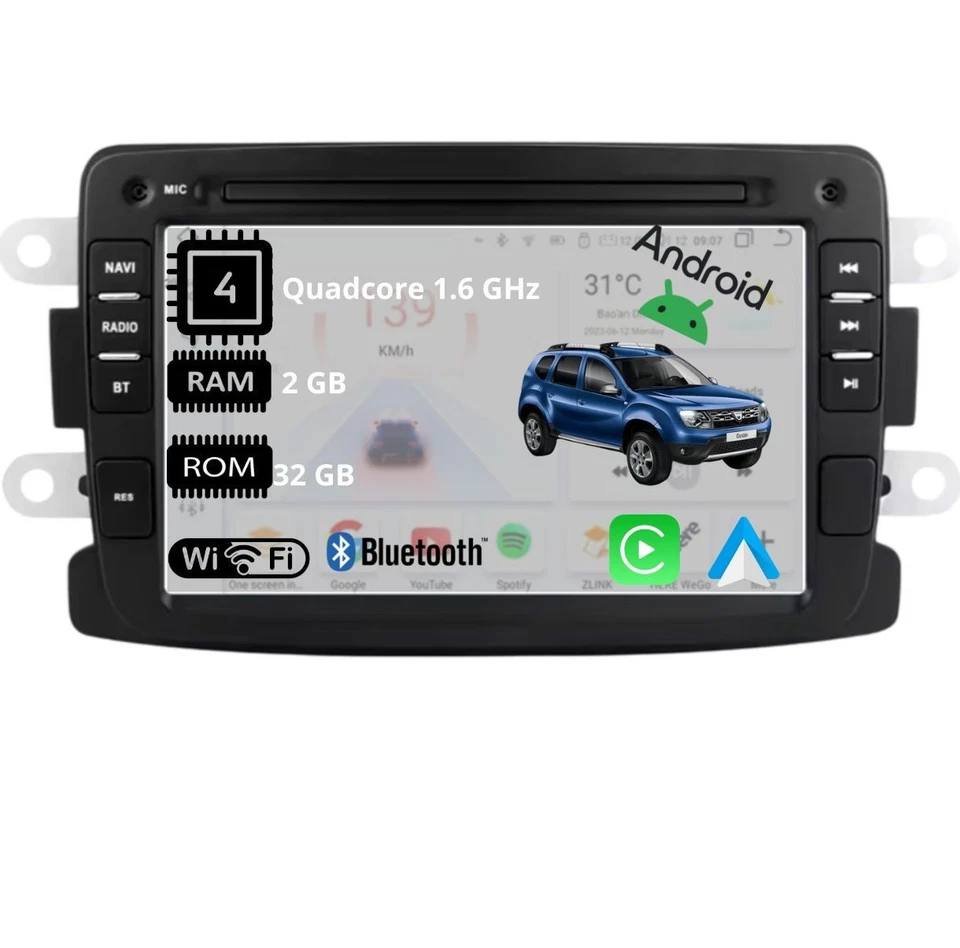 Autoradio Android Per Dacia Duster, Sandero, Logan Renault Captur 2 G 32G Wifi - Immagine 2 di 4