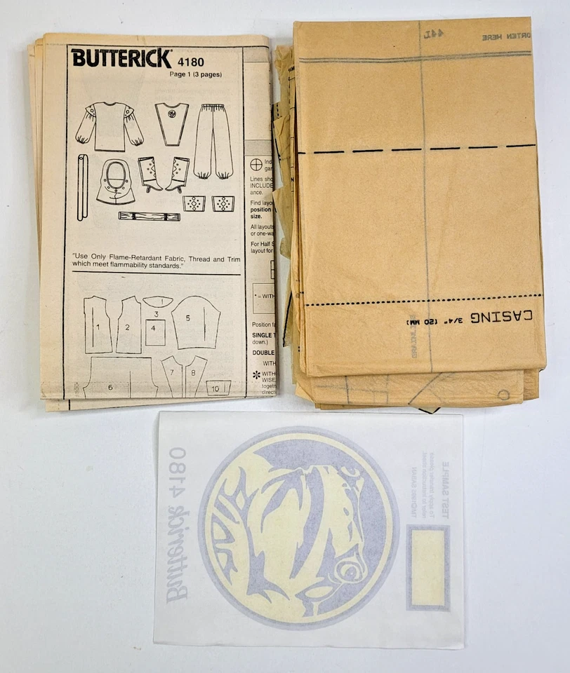 Костюм 90-х Butterick Sew Pattern 4180 Child Black Ninja Power Rangers XS-S, 4-7 - Изображение 3 из 3