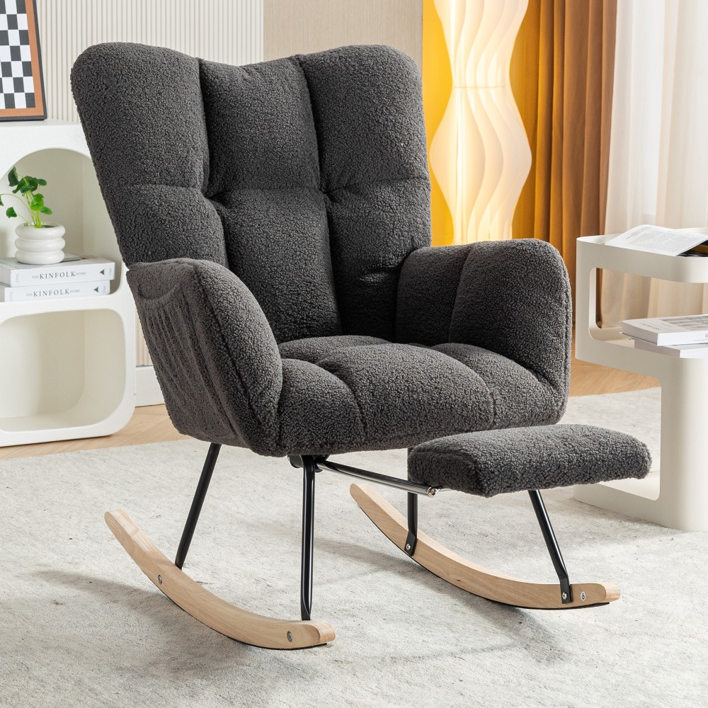 Modern Plush Rocking Chair with Adjustable Footrest for Living
