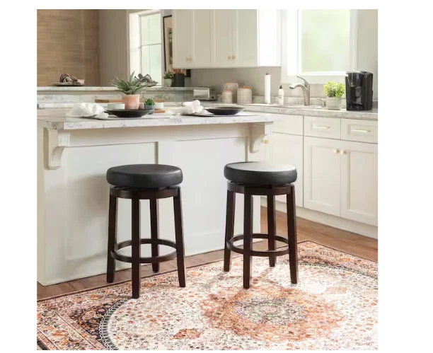 Linon Maya 25.39" Swivel Backless Counter Stool Black/Brown Wood Faux Leather - Image 2 of 4