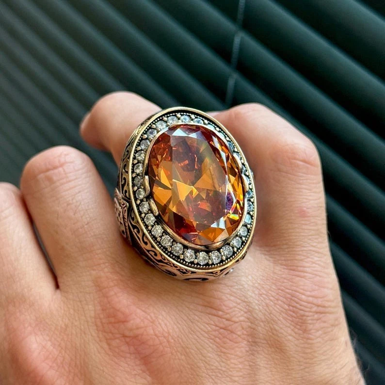 Anel grande de prata esterlina 925 estilo citrino otomano - Imagem 2 de 4