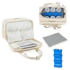 Breastmilk Cooler Bag With Ice Pack Fits 6 Bottles Up To 9oz Cream Color