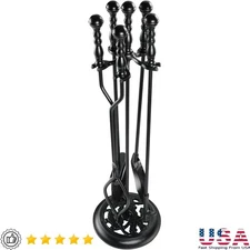 Fireplace Tool Set Wrought Iron 5 Pieces Ergonomic Design Durable Accessories US