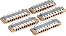 Hohner Case of Blues Blues Harp 5-piece Harmonica Set with Case - Keys of G, A,