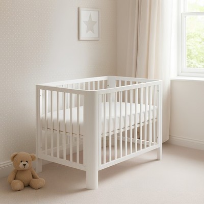 Babybett Kinderbett Lio 120x60 weiß umbaubar Juniorbett Schutzgitter Matratze