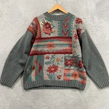 VINTAGE 1992 Eddie Bauer Sweater Womens Medium Wool Floral Grandma Cottagecore