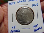 1853  Seated Liberty Quarter 25c "Arrows & Rays " ( rim damage)