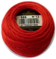 DMC Pearl Cotton 131 Yard Ball - Size 12 - Color 666 Bright Red