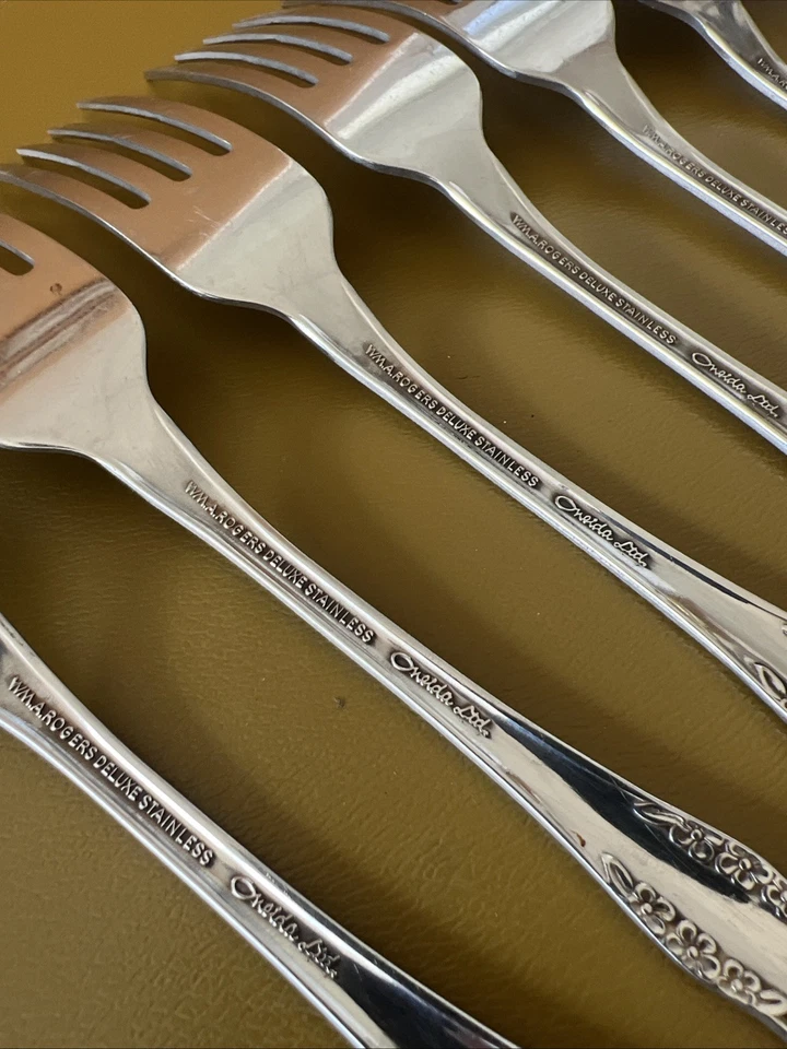 7 Dinner Forks MANSFIELD by Oneida Rogers Deluxe stainless steel flatware - Image 4 of 4