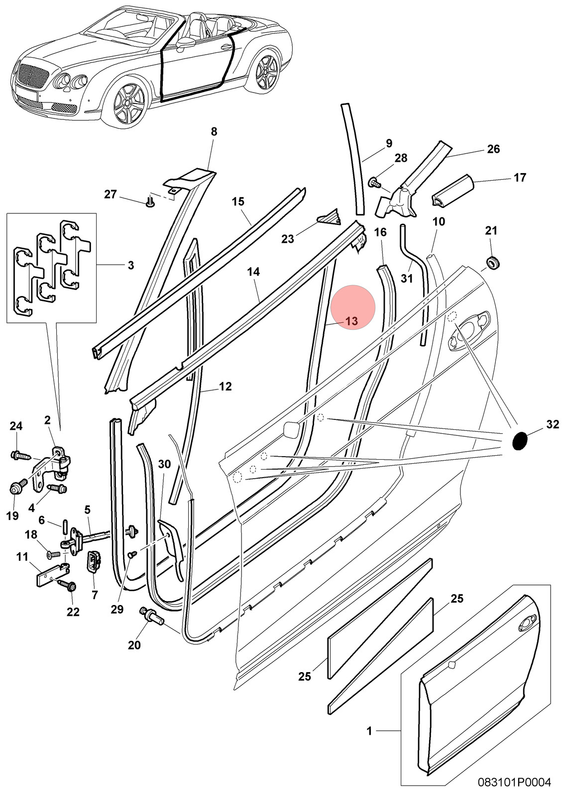 07-11 BENTLEY CONTINENTAL GTC FRONT RIGHT DOOR SEAL WEATHERSTRIP RUBBER OEM