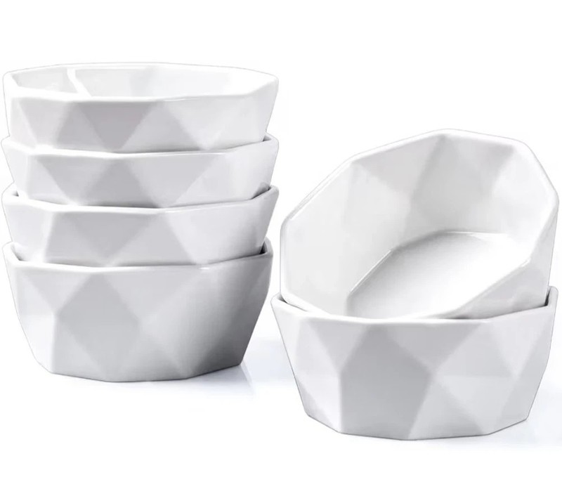 DELLING Ramekins 8 Oz Set of 6 Porcelain Oven Safe Souffle Dishes Bowls White