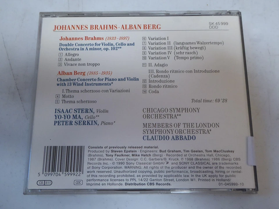 ISAAC STERN, CLAUDIO ABBADO brahms double conc / berg chamber conc NM/VG+ - Bild 4 von 4