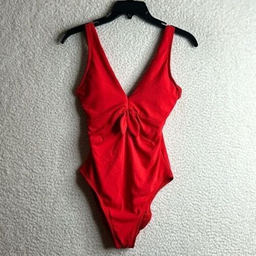 NWT Robin Piccone Womens Red Ava Tie Front One Piece Swim Suit SIZE 6