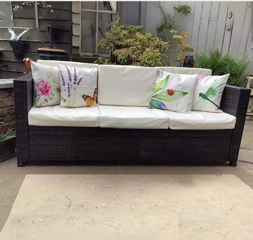 Large Brown Rattan Sofa 3 Seater Cushions Outdoor Patio Conservatory Furniture - Picture 3 of 12