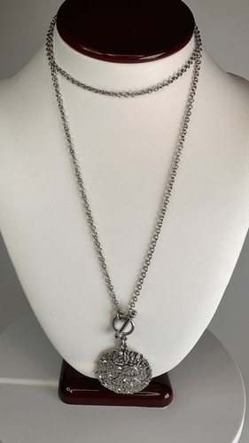 Cookie Lee Necklace Branch Crystal Silver Toned Toggle Round 31” Long - Picture 9 of 21