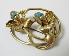 Vintage Art Nouveau Brooch Art Pottery Flowers