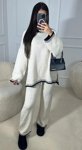 H.O.S Women's Casual Loungewear Rib Knit Wide Leg Co-Ord Set Comfort Stitch Set - Picture 4 of 17