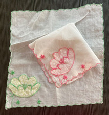 Lot of 2, VTG HANKIE HANKY HANDKERCHIEF Embroidered w/Applique WATER LILY FLOWER