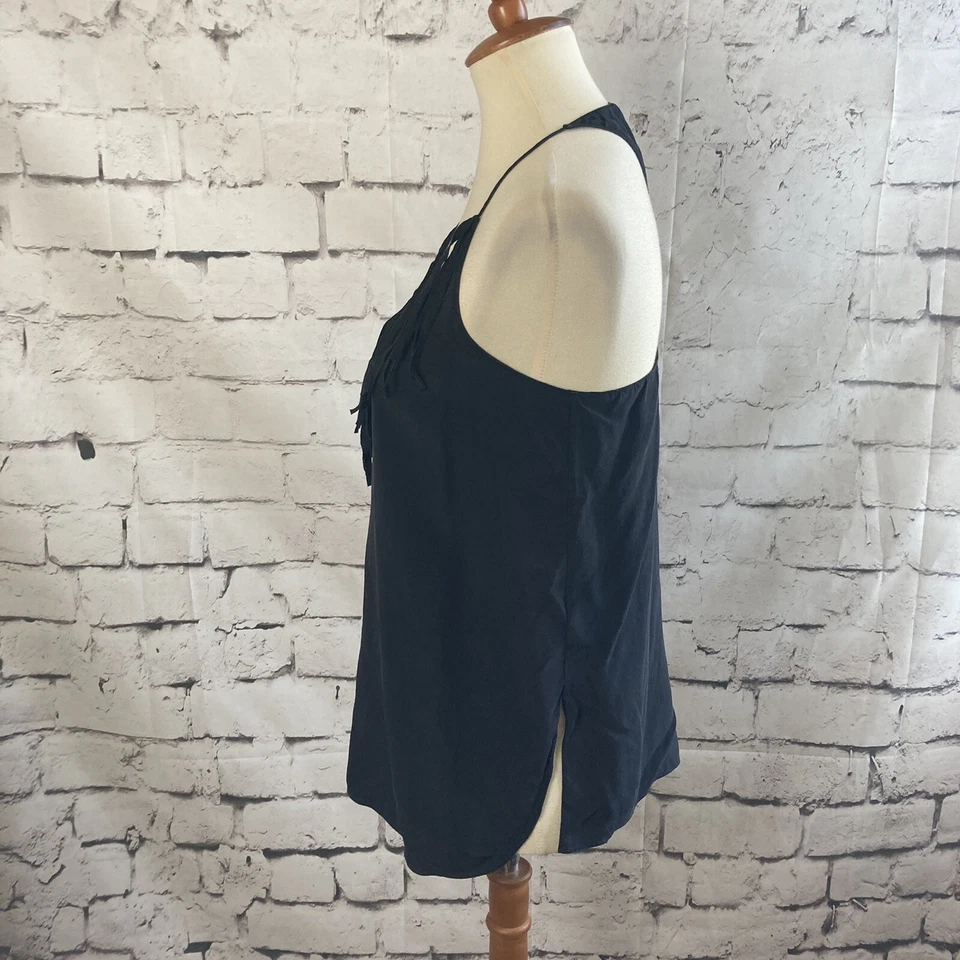 Blusa sin mangas Rory Beca para mujer talla mediana negra con flecos de seda espalda corredora Foto 2 de 4