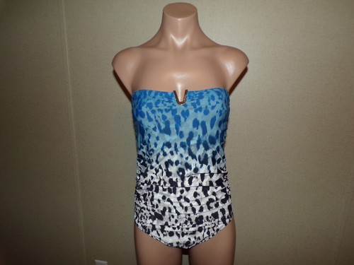Calvin Klein Size 6 Small One Piece Strapless Swimsuit Blue Black White - Picture 9 of 9