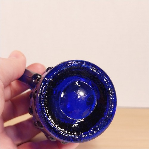 Vtg 7pc Set Child's Mini Cobalt Blue Hobnail Water 4" Pitcher & 2" Tumbler Cups - Picture 15 of 22