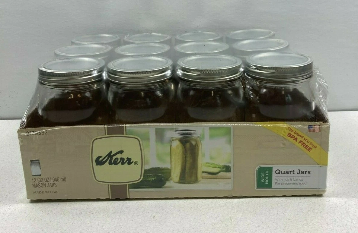 Kerr 1 Quart 32 Ounce Canning Mason Jars. Wide Mouth Jars Bands & Lids 12 pack !