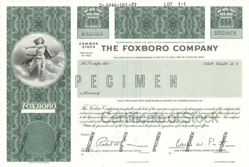 Foxboro Co. - Specimen Stock Certificate - Specimen Stocks & Bonds