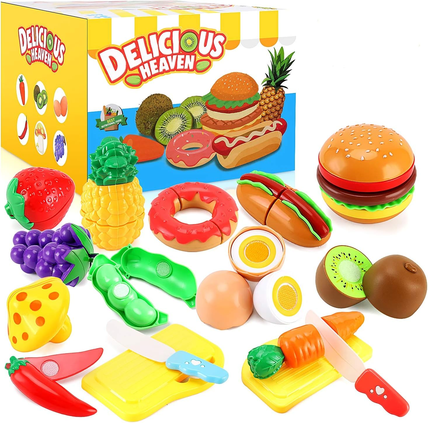 33Pcs Cutting Pretend Play Food Toys for Kids Kitchen Set Playset Accessories BP