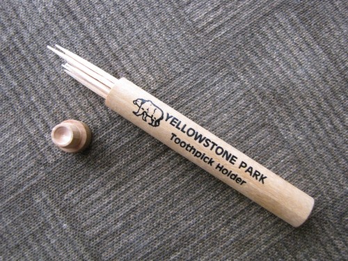 YELLOWSTONE PARK Wooden Tube Cylinder Toothpick Holder Road TripSouvenir Vintage