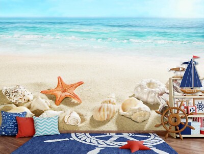 3D Beach Conch ZHUA12209 Wallpaper Wall Murals Removable Self-adhesive Amy