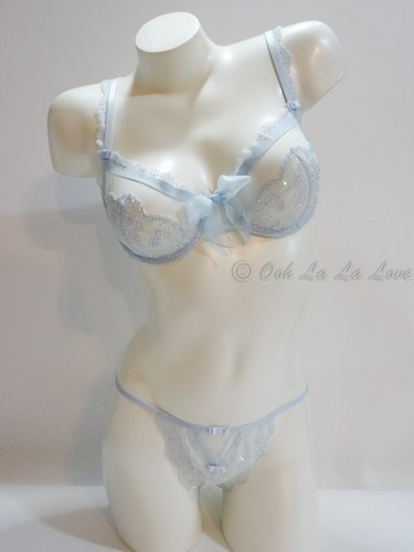 36D,L NWT Victoria's Secret Designer Set Unlined Bra, V-String Blue Embellished - Picture 8 of 13