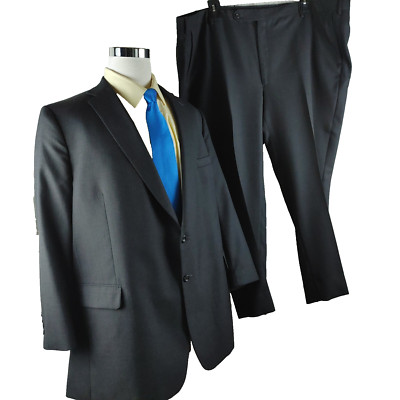 Tom James Custommade B&T 53L Wool 2 Button Charcoal 2pc Suit 51x29 Flat Front