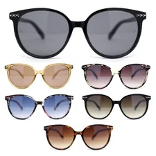 Womens Round Rhinestone Temple Horn Rim Thin Plastic Sunglasses