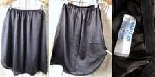 VTG WARNER'S PERFECT MEASURE BLACK NYLON TRICOT LACE TRIM SLIP USA-MADE M 23"L