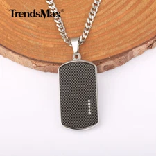 New Black Stainless Steel Dog Tag Pendant Necklace Curb Link Jewelry Grid Design
