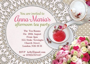 10 x personalised afternoon tea party birthday invitations or thank