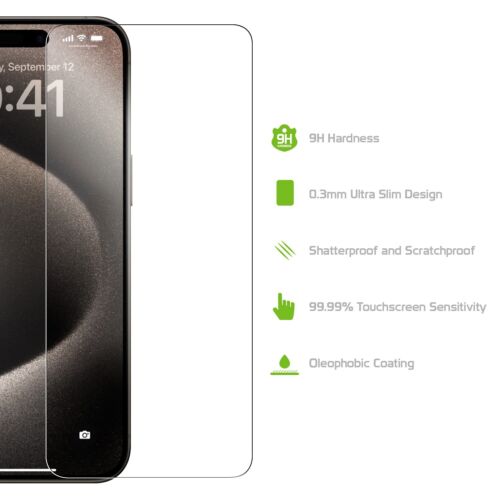 Premium Tempered Glass Screen Protector 9H Hardness for Apple iPhone 15 Pro Max - Picture 3 of 6
