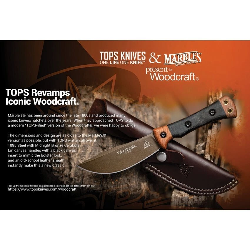 TOPS USA Marble's Woodcraft Fixed Bronze carbon steel Blade Knife Micarta - $235 - Image 2 of 4