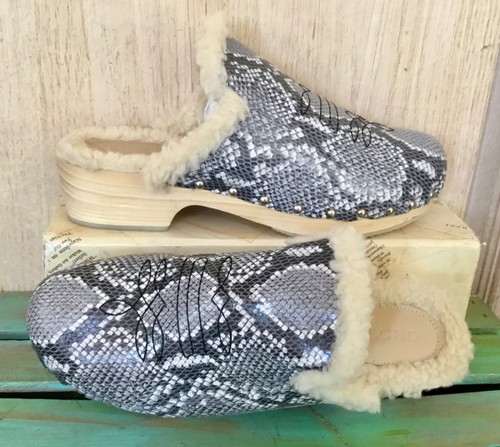 Anthropologie Pilcro Shearling Lined Clogs Snakeskin Ivory gray 41/10 NEW - Picture 8 of 10