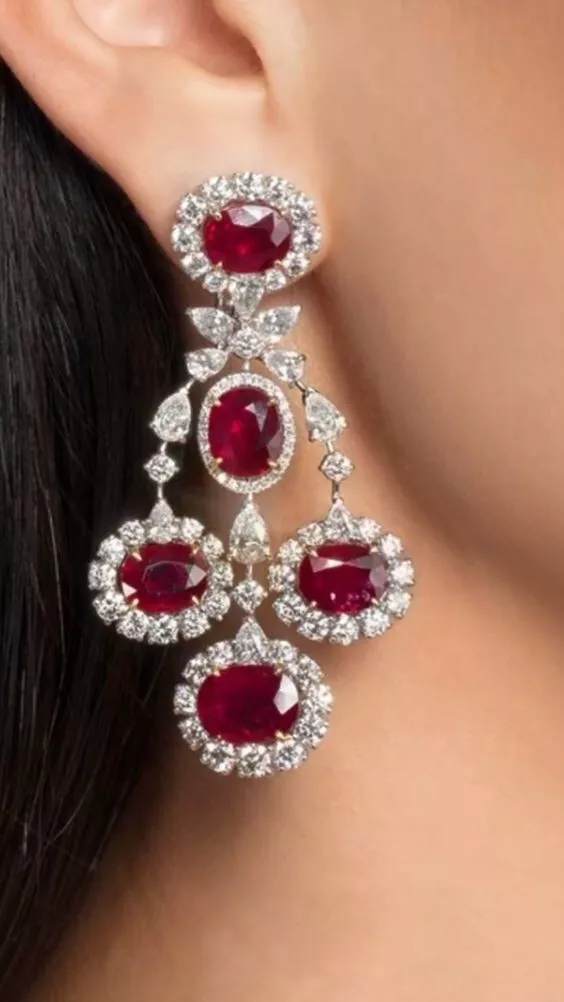 Ruby Statement Earrings Women 925 Sterling Silver Wedding Jewelry