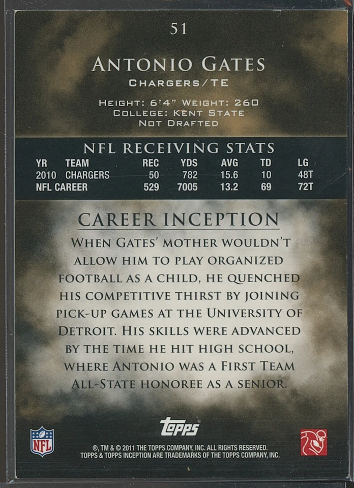 Antonio Gates 2011 Topps Inception Magenta Printing Plate 1/1  - Image 2 of 2