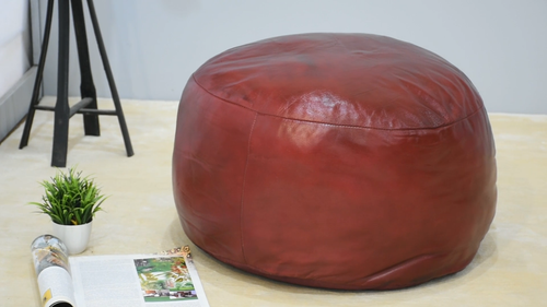 BBH HOMES HECHO A MANO ECOLÓGICO FORMA REDONDA RELLENO CUERO BÚFALO ROSA PUF - Vídeo 1 de 1